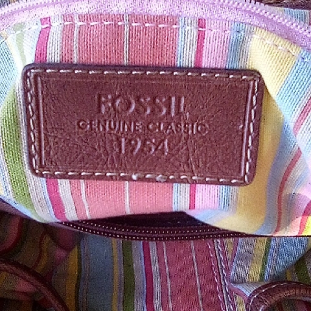 Huge Straw Canvas Fossil Satchel Purse Handbag With Key Chain.
